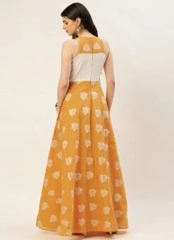 Off White N Mustard Jacquard Maxi Dress Festive Wear -ZariGrace Shop Off White N mustard Jacquard Maxi Dress DRBS02210940 b