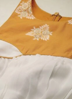 Off White N Mustard Jacquard Maxi Dress Festive Wear -ZariGrace Shop Off White N mustard Jacquard Maxi Dress DRBS02210940 rrc1