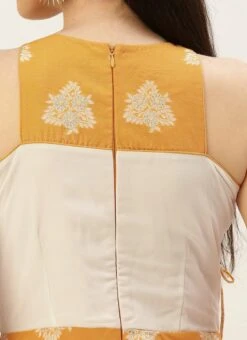 Off White N Mustard Jacquard Maxi Dress Festive Wear -ZariGrace Shop Off White N mustard Jacquard Maxi Dress DRBS02210940 rrc2