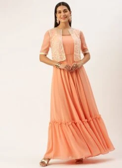 Jacket From Off White Net Embroidered Jacket Style Gown -ZariGrace Shop Off White Net Embroidered Jacket Style Gown IWBS02301759 u