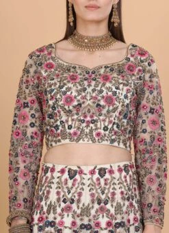 Off White Net Resham Embroidery Umbrella Lehenga Choli With Dupatta Wedding Wear -ZariGrace Shop Off White Net Resham Embroidery Umbrella Lehenga Choli With Dupatta GHMCBL216 rrc1