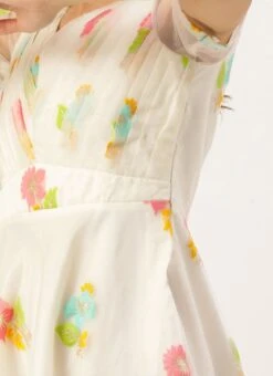 Off White Pleated Yoke Organza Dress After Six Wear -ZariGrace Shop Off White Pleated Yoke Organza Dress DRBS02110893 rrc3