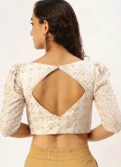 Off White Sequins Embroidery Blouse Festive Wear -ZariGrace Shop Off White Sequins Embroidery Blouse BLBS02305206 b