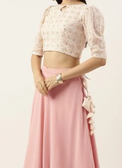 Off White Sequins Embroidery Pink Lehenga Festive Wear