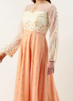 Bottom From Off White N Peach Embroidered Anarkali Suit After Six Wear