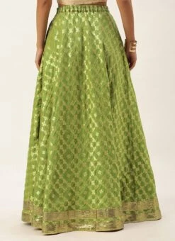 Olive Green Brocade Floor Length Skirt Festive Wear 13 Olive Green Brocade Floor Length Skirt Festive Wear -ZariGrace Shop Olive Green Brocade Floor Length Skirt WBBS02012674 b
