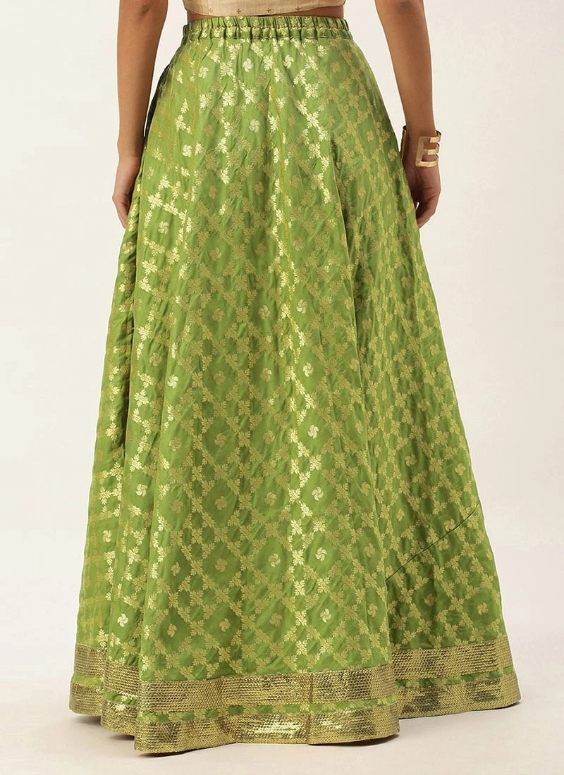 Olive Green Brocade Floor Length Skirt Festive Wear 6 Olive Green Brocade Floor Length Skirt Festive Wear - Image 4