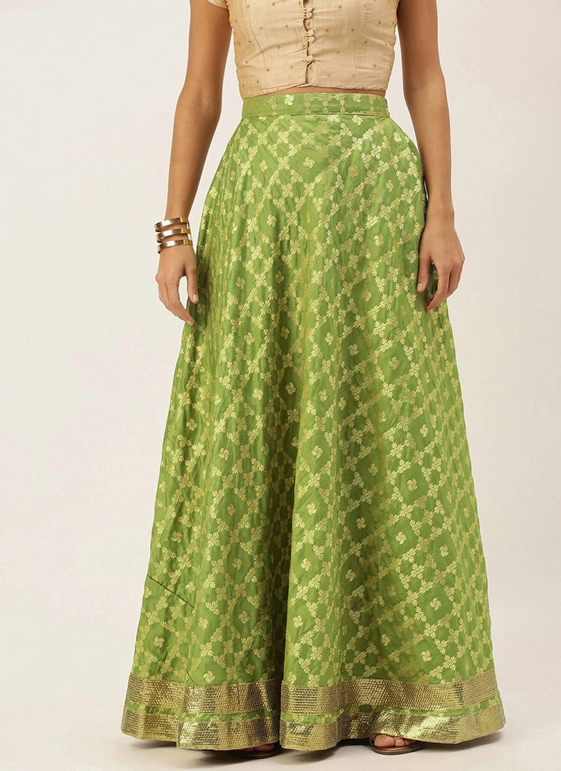 Olive Green Brocade Floor Length Skirt Festive Wear 7 Olive Green Brocade Floor Length Skirt Festive Wear - Image 5