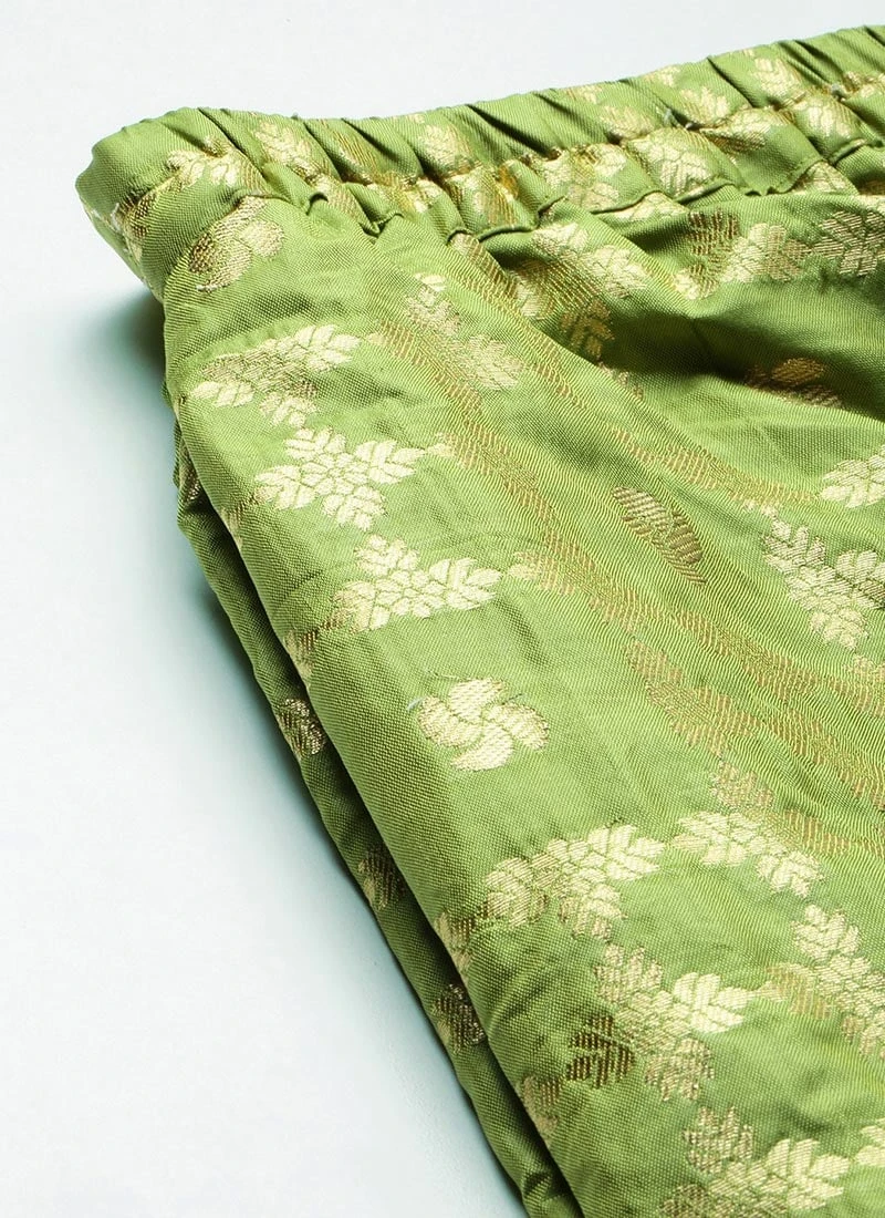 Olive Green Brocade Floor Length Skirt Festive Wear 8 Olive Green Brocade Floor Length Skirt Festive Wear - Image 6