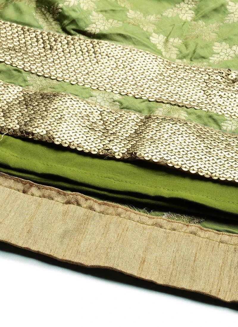 Olive Green Brocade Floor Length Skirt Festive Wear 10 Olive Green Brocade Floor Length Skirt Festive Wear - Image 8