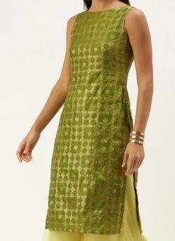 Olive Green Brocade Top Festive Wear