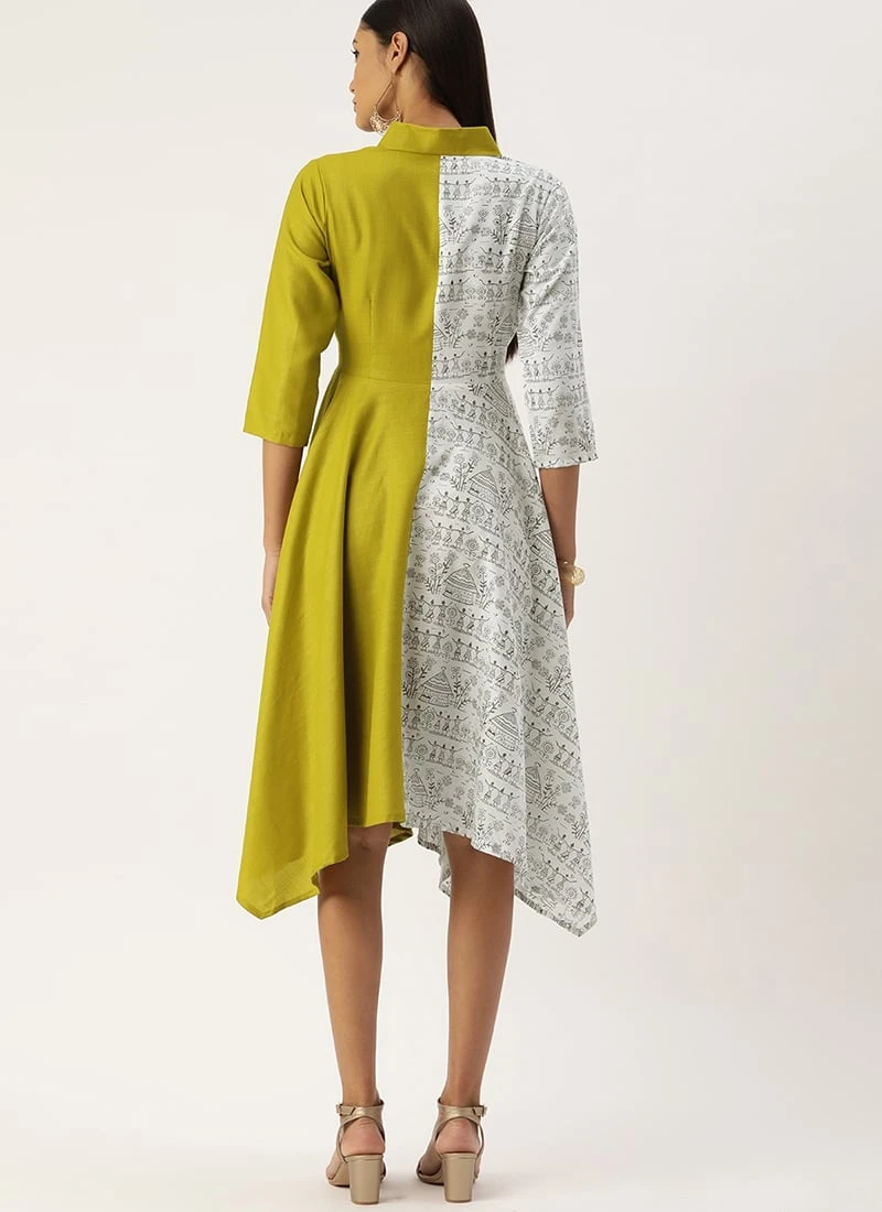 Olive Green N White Asymmetrical Shirt Dress After Six Wear 6 Olive Green N White Asymmetrical Shirt Dress After Six Wear - Image 4