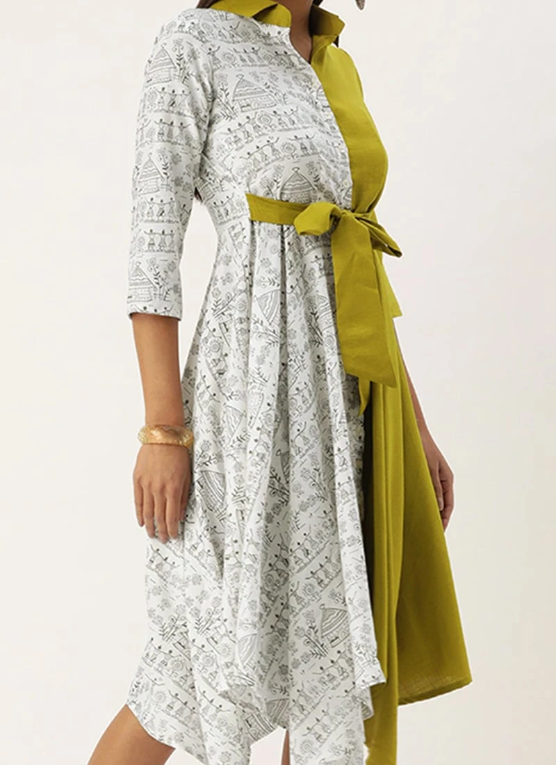 Olive Green N White Asymmetrical Shirt Dress After Six Wear 3 Olive Green N White Asymmetrical Shirt Dress After Six Wear