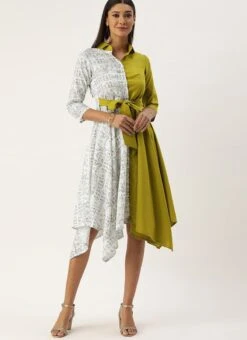 Olive Green N White Asymmetrical Shirt Dress After Six Wear 9 Olive Green N White Asymmetrical Shirt Dress After Six Wear -ZariGrace Shop Olive Green N White Asymmetrical Shirt Dress DRBS02105396 u