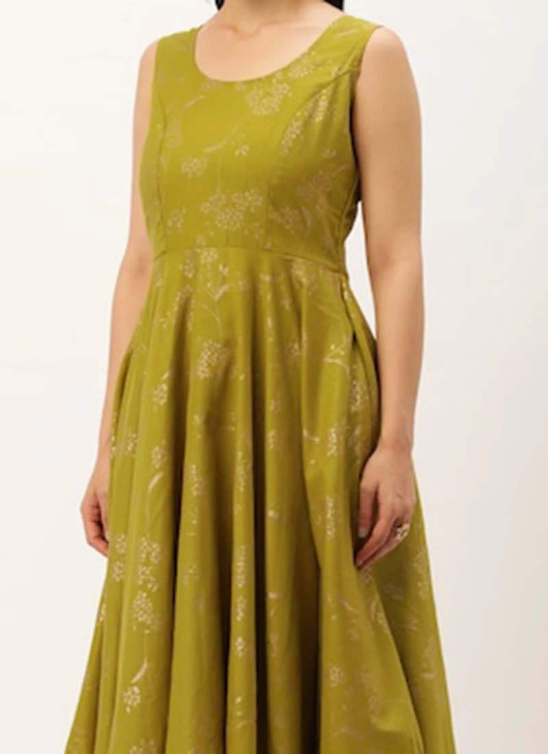 Olive Green Rayon Foil Print Jacket N Dress Festive Wear 3 Olive Green Rayon Foil Print Jacket N Dress Festive Wear