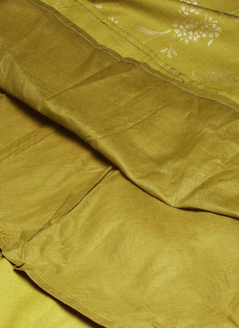 Olive Green Rayon Foil Print Jacket N Dress Festive Wear 10 Olive Green Rayon Foil Print Jacket N Dress Festive Wear - Image 8