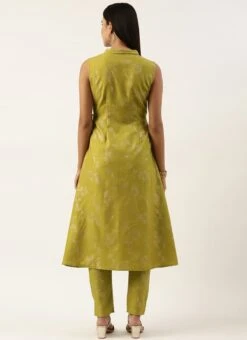Olive Green Rayon Foil Print Kurta Set After Six Wear -ZariGrace Shop Olive Green Rayon Foil Print Kurta Set KSBS02211256 b 1