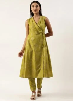 Olive Green Rayon Foil Print Kurta Set After Six Wear -ZariGrace Shop Olive Green Rayon Foil Print Kurta Set KSBS02211256 u 1