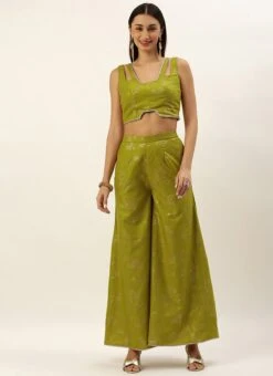 Bottom From Olive Green Rayon Foil Printed Co Ord Set After Six Wear -ZariGrace Shop Olive Green Rayon Foil Printed Co ord Set IWBS02211126 u