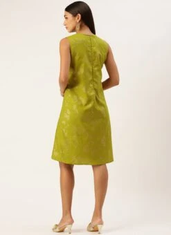 Olive Green Rayon Print Dress After Six Wear -ZariGrace Shop Olive Green Rayon Print Dress DRBS02212506 b