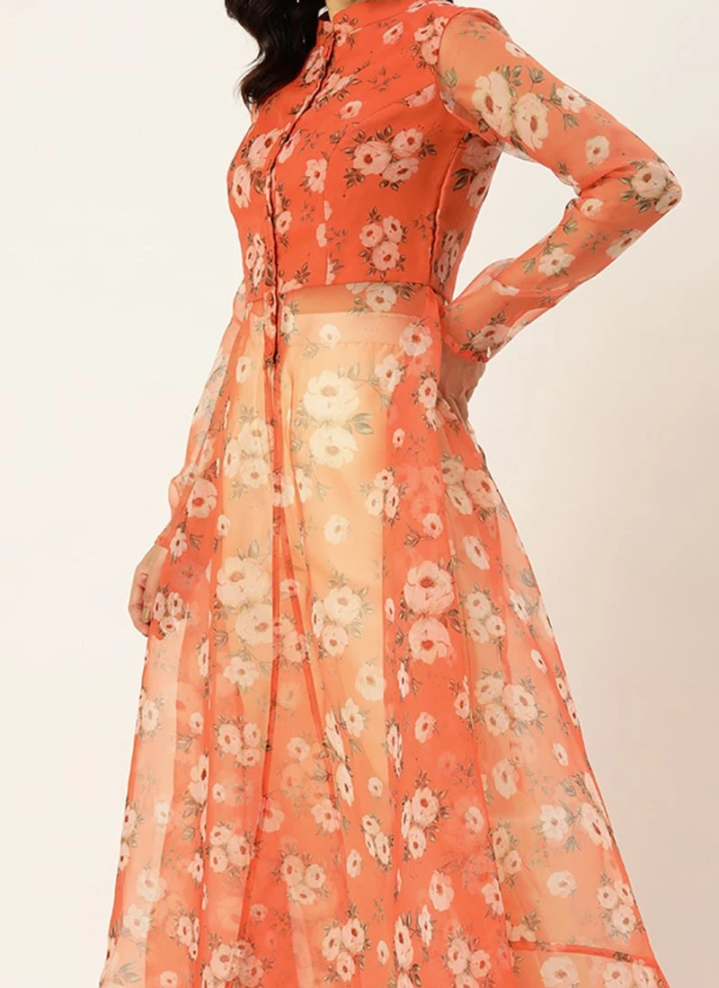 Orange Digital Printed Kurta Set With Pant Festive Wear 3 Orange Digital Printed Kurta Set With Pant Festive Wear