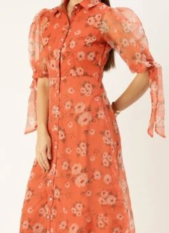 Orange Digital Printed Organza Kurti Festive Wear