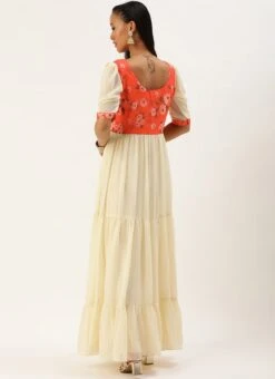 Orange N Off White Printed Dress Festive Wear 13 Orange N Off White Printed Dress Festive Wear -ZariGrace Shop Orange N Off White Printed Dress DRBS02303892 b