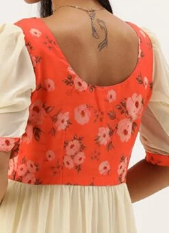 Orange N Off White Printed Dress Festive Wear 15 Orange N Off White Printed Dress Festive Wear -ZariGrace Shop Orange N Off White Printed Dress DRBS02303892 rrc2