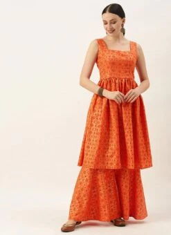 Orange Printed Kurta N Gharara Set Festive Wear -ZariGrace Shop Orange Printed Kurta N Gharara Set KSBS02108666 u