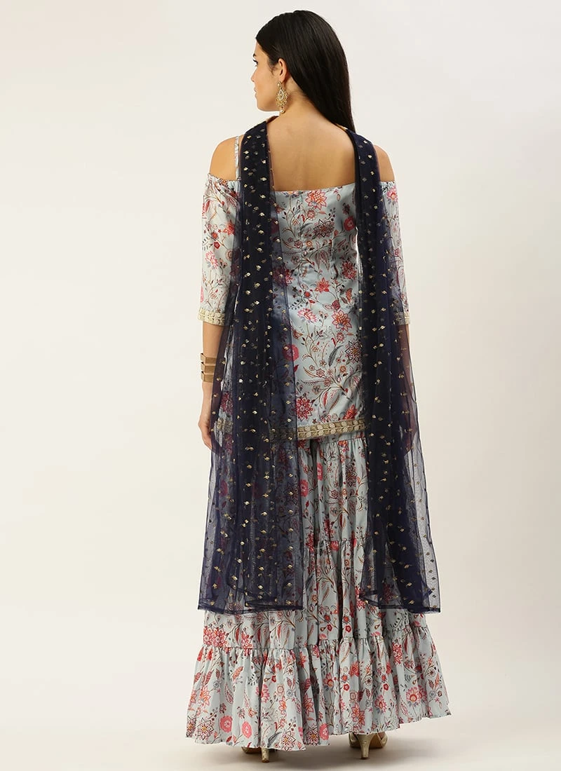 Top From Pale Blue Lily Art Silk Printed Gharara Set After Six Wear 6 Top From Pale Blue Lily Art Silk Printed Gharara Set After Six Wear - Image 4