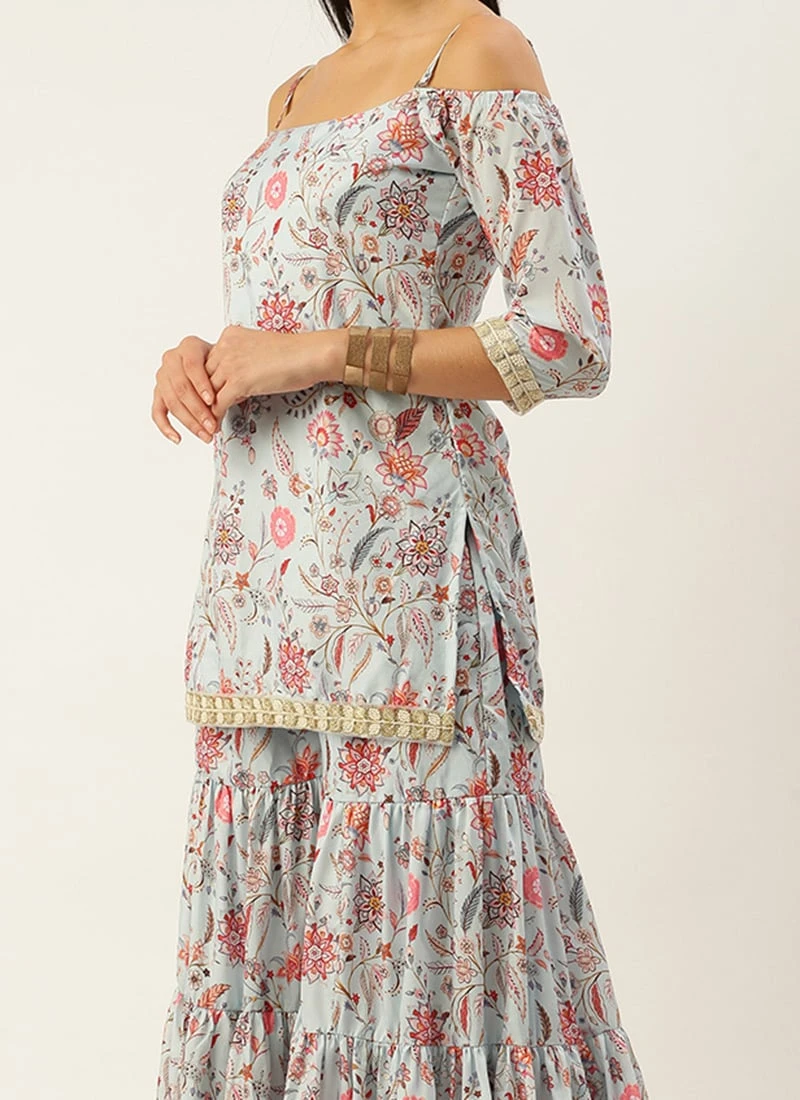 Top From Pale Blue Lily Art Silk Printed Gharara Set After Six Wear 3 Top From Pale Blue Lily Art Silk Printed Gharara Set After Six Wear