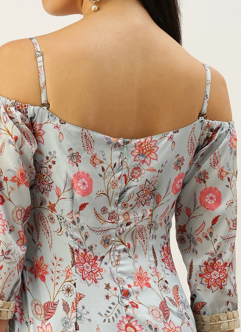 Top From Pale Blue Lily Art Silk Printed Gharara Set After Six Wear 8 Top From Pale Blue Lily Art Silk Printed Gharara Set After Six Wear - Image 6