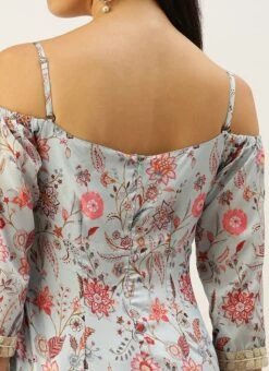 Bottom From Pale Blue Lily Art Silk Printed Gharara Set After Six Wear -ZariGrace Shop Pale Blue Lily Art Silk Printed Gharara Set SLBS02302281 rrc2