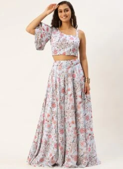 Skirt From Pale Blue Lily Art Silk Printed Skirt Set After Six Wear -ZariGrace Shop Pale Blue Lily Art Silk Printed Skirt Set IWBS02302383 u