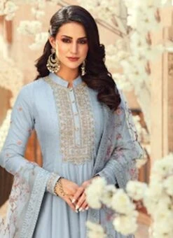 Pastel Blue Dola Silk Embroidered N Stones Anarkali Suit Party Wear -ZariGrace Shop Pastel Blue Dola Silk Embroidered N Stones Anarkali Suit SLSLI130314063 b