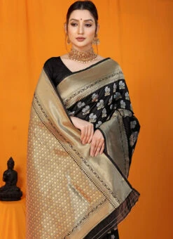 Patola Silk Black Color Zari Weaving Work Saree Festive Wear -ZariGrace Shop Patola Silk Black Color Zari Weaving Work Saree SASOM11136 b