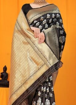 Patola Silk Black Color Zari Weaving Work Saree Festive Wear