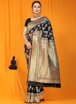 Patola Silk Black Color Zari Weaving Work Saree Festive Wear -ZariGrace Shop Patola Silk Black Color Zari Weaving Work Saree SASOM11136 u