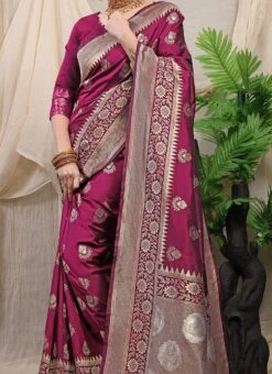 Patola Silk Wine Color Zari Weaving Work Saree Festive Wear