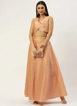 Skirt From Peach Art Silk Jacquard Co Ords Set After Six Wear -ZariGrace Shop Peach Art Silk Jacquard Co Ords Set IWBS02211099 u