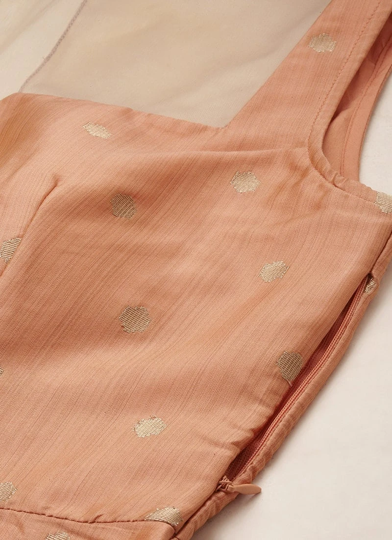 Peach Art Silk Jacquard Dress Festive Wear 7 Peach Art Silk Jacquard Dress Festive Wear - Image 5