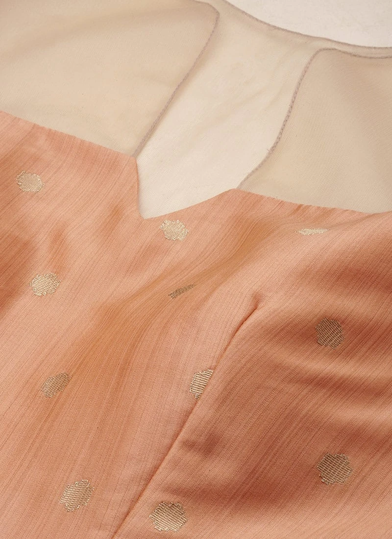 Peach Art Silk Jacquard Dress Festive Wear 8 Peach Art Silk Jacquard Dress Festive Wear - Image 6
