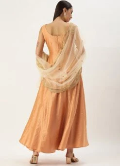 Dupatta From Peach Art Silk Jacquard Gown With Dupatta After Six Wear -ZariGrace Shop Peach Art Silk Jacquard Gown With Dupatta IWBS02302268 b