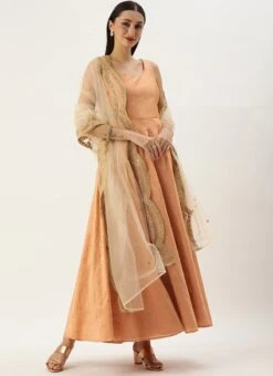Dupatta From Peach Art Silk Jacquard Gown With Dupatta After Six Wear -ZariGrace Shop Peach Art Silk Jacquard Gown With Dupatta IWBS02302268 u
