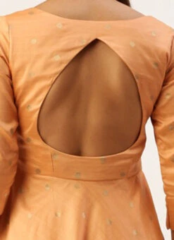 Peach Art Silk Jacquard Pleated Yoke Gown Wedding Wear -ZariGrace Shop Peach Art Silk Jacquard Pleated Yoke Gown IWBS02212540 rrc2