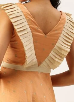 Peach Art Silk Jacquard Ruffled Dress Festive Wear -ZariGrace Shop Peach Art Silk Jacquard Ruffled Dress DRBS02211144 rrc2