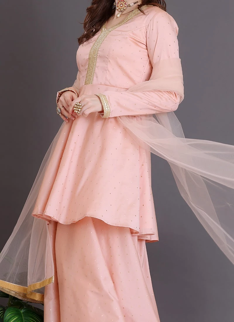 Top From Peach Art Silk Sharara Set After Six Wear 6 Top From Peach Art Silk Sharara Set After Six Wear - Image 4