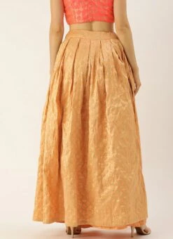 Peach Brocade Box Pleated Skirt Festive Wear -ZariGrace Shop Peach Brocade Box Pleated Skirt WBBS02012679 b