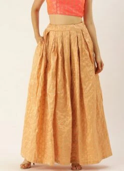Peach Brocade Box Pleated Skirt Festive Wear -ZariGrace Shop Peach Brocade Box Pleated Skirt WBBS02012679 u