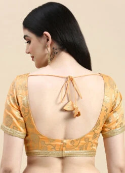 Peach Brocade Half Sleeve Blouse Festive Wear Wedding Wear 13 Peach Brocade Half Sleeve Blouse Festive Wear Wedding Wear -ZariGrace Shop Peach Brocade Half Sleeve Blouse BLBS02210826 b